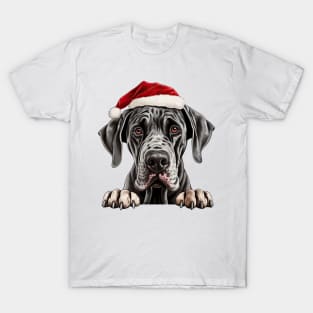 Christmas Peeking Great Dane Dog T-Shirt